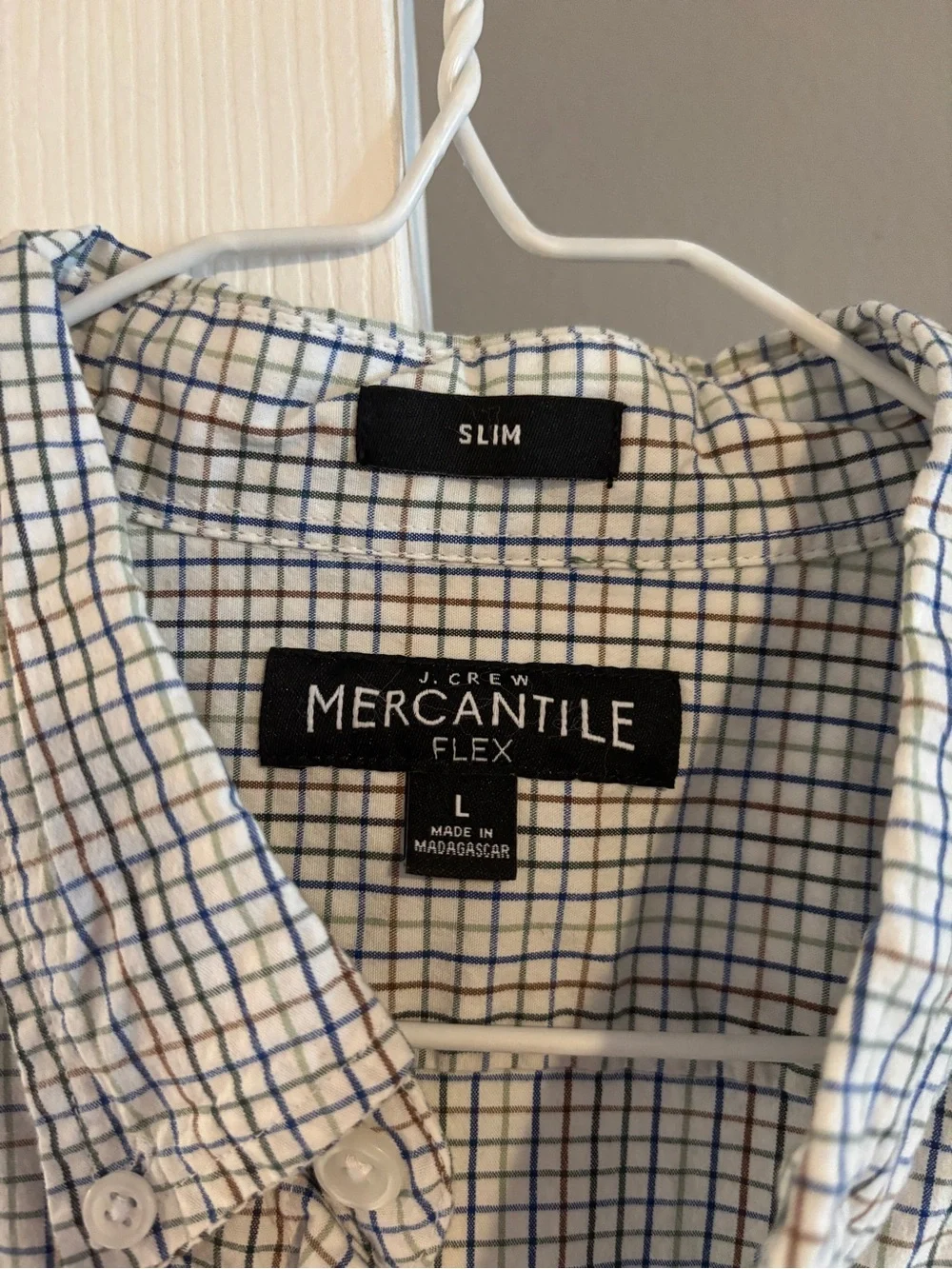 J. Crew mercantile men’s Blue and White Micro-Check Button-Down Shirt size large
